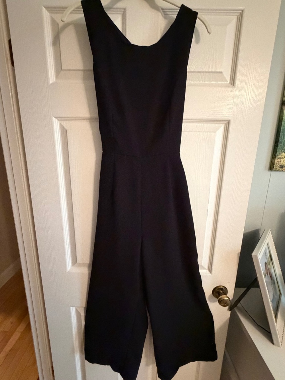 Entro black, lace-up back, cropped leg jumpsuit, size medium